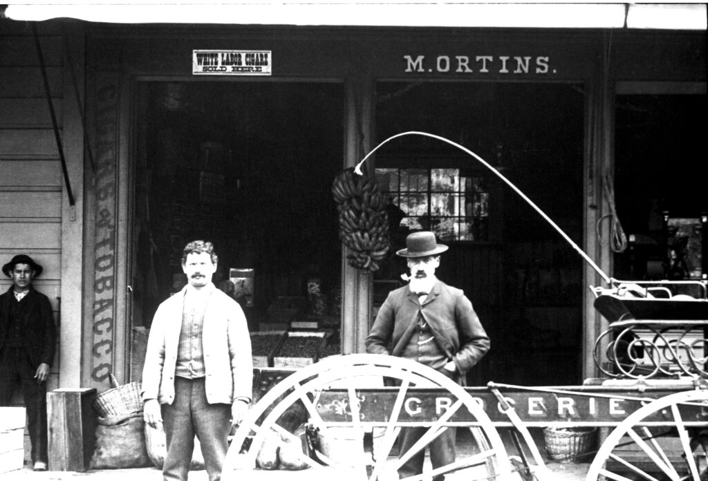 Manuel Ortins store in Monterey in the 1880s, with a White Labor Cigars sign